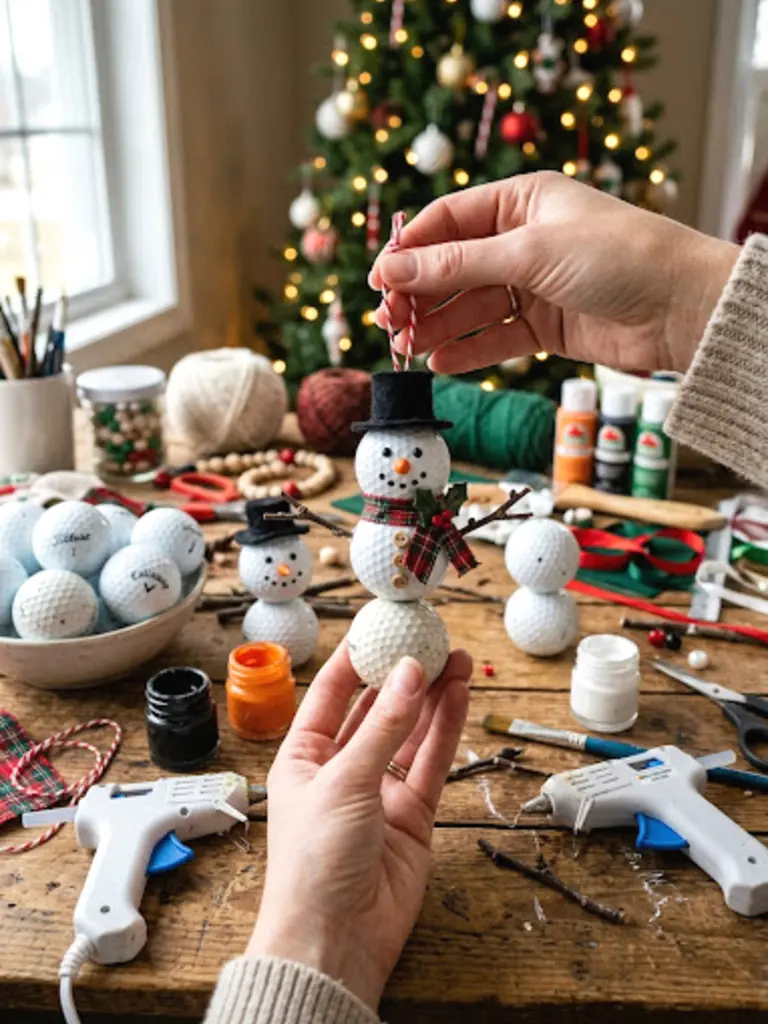 1. Golf Ball Snowman Ornaments