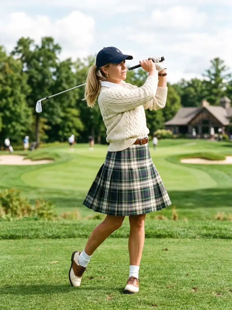 1. The Cream Cable-Knit Sweater & Plaid Skirt Combo