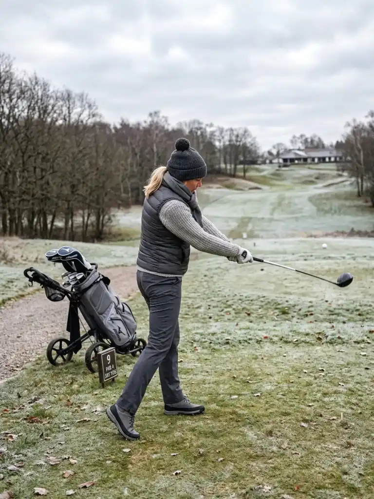 12. Monochrome Neutral Winter Golf Outfit