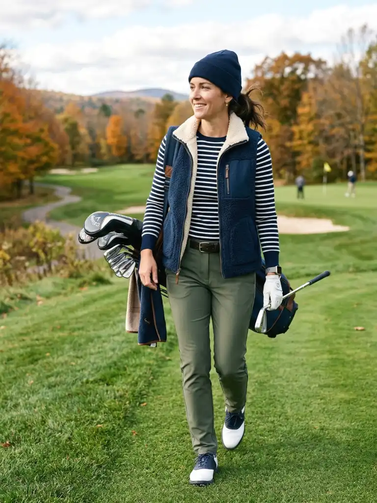 13. Sherpa-Lined Vest & Striped Long-Sleeve