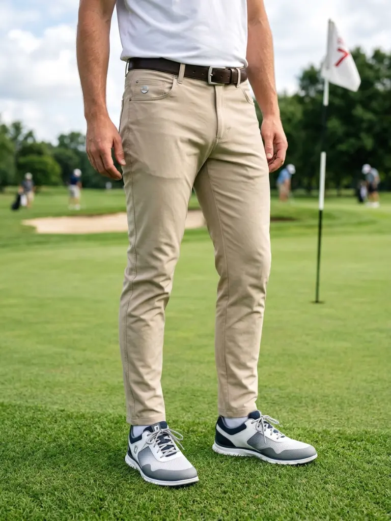 13. Stretch Beige Golf Pants with Hybrid Shoes