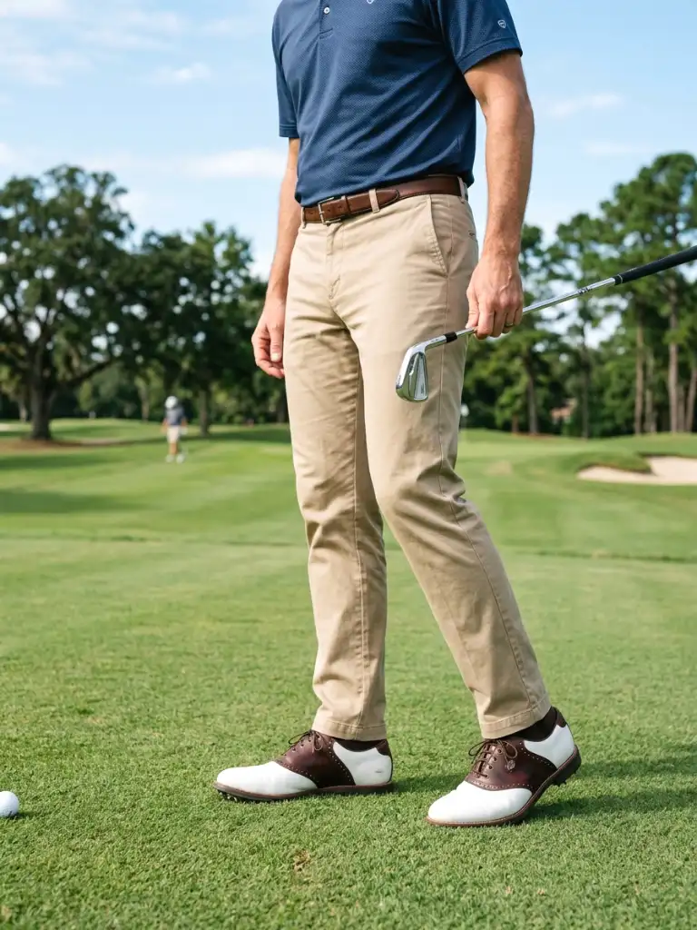 14. Classic Saddle Shoes with Beige Pants
