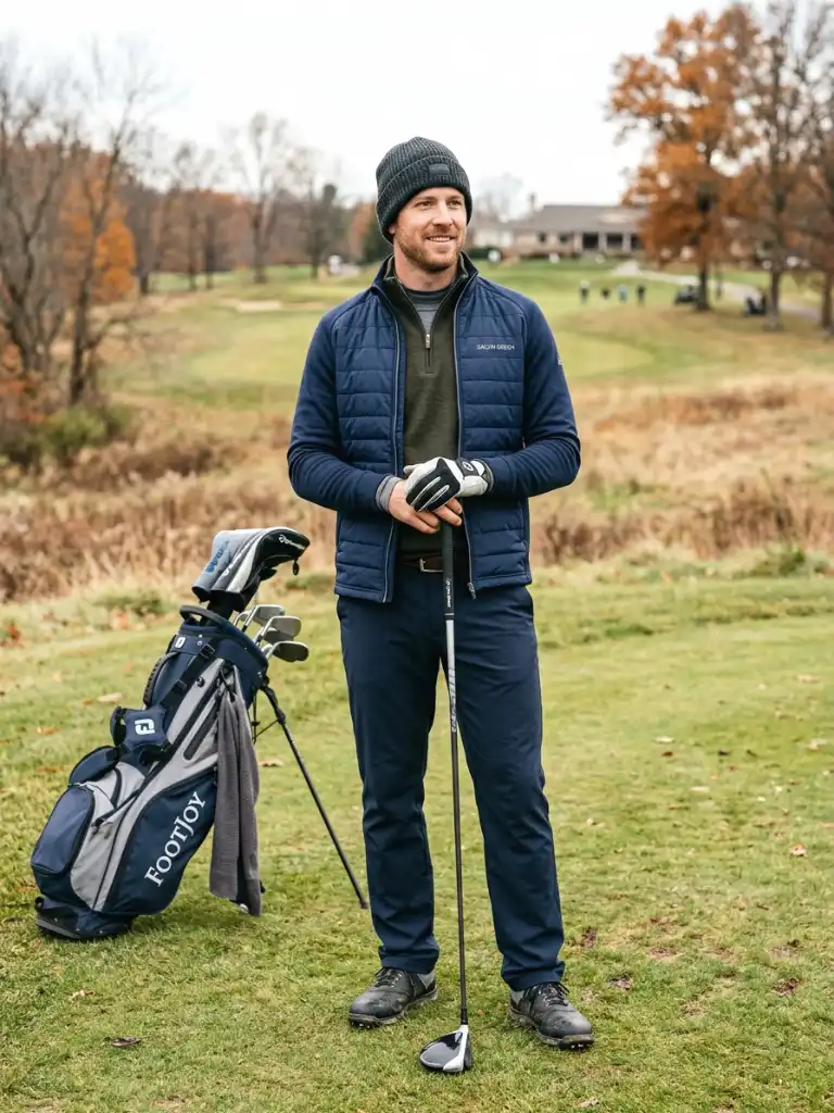 14. Cold-Weather Layered Golf Look