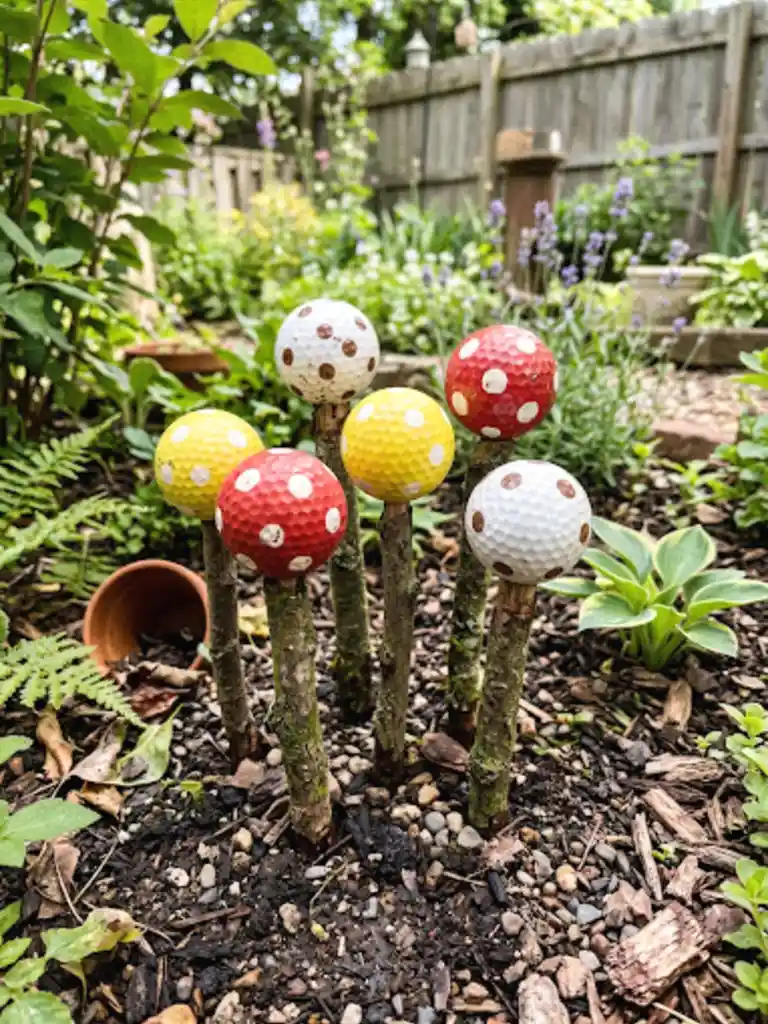 14. Golf Ball Garden Mushrooms