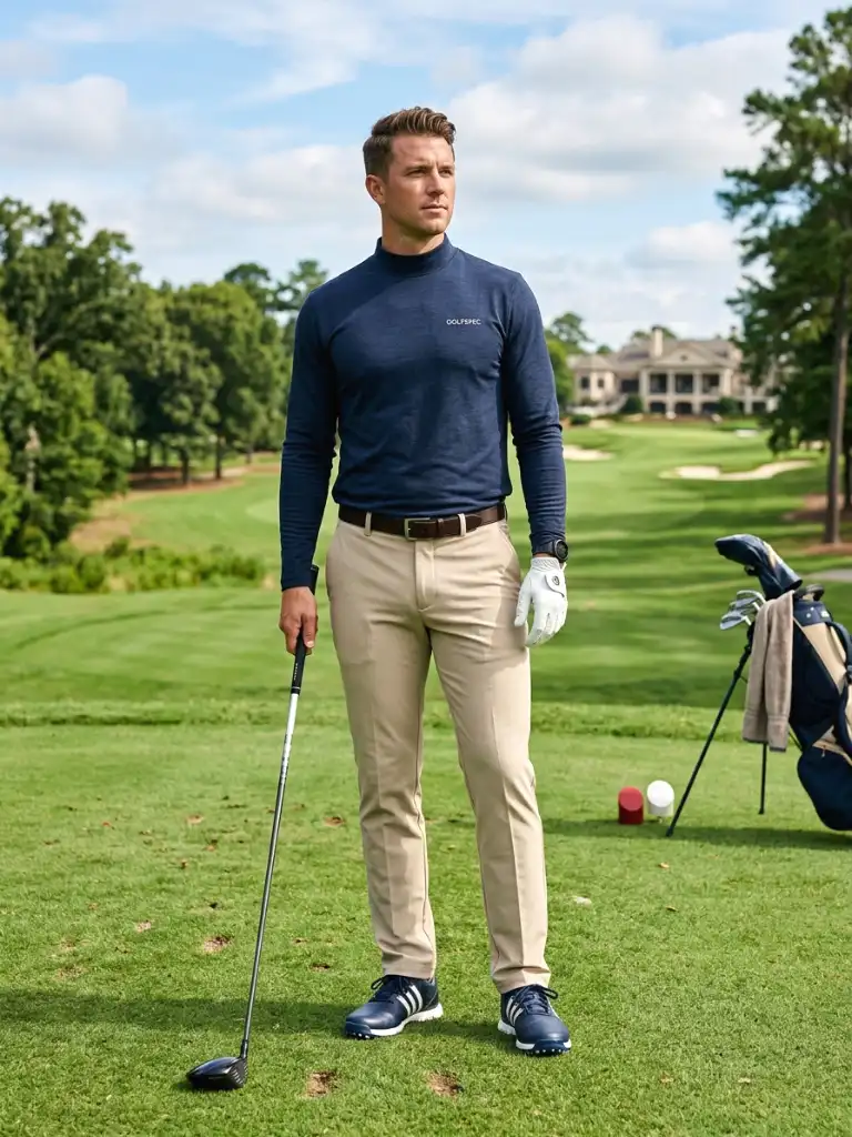 17. Mock Neck Top with Beige Pants