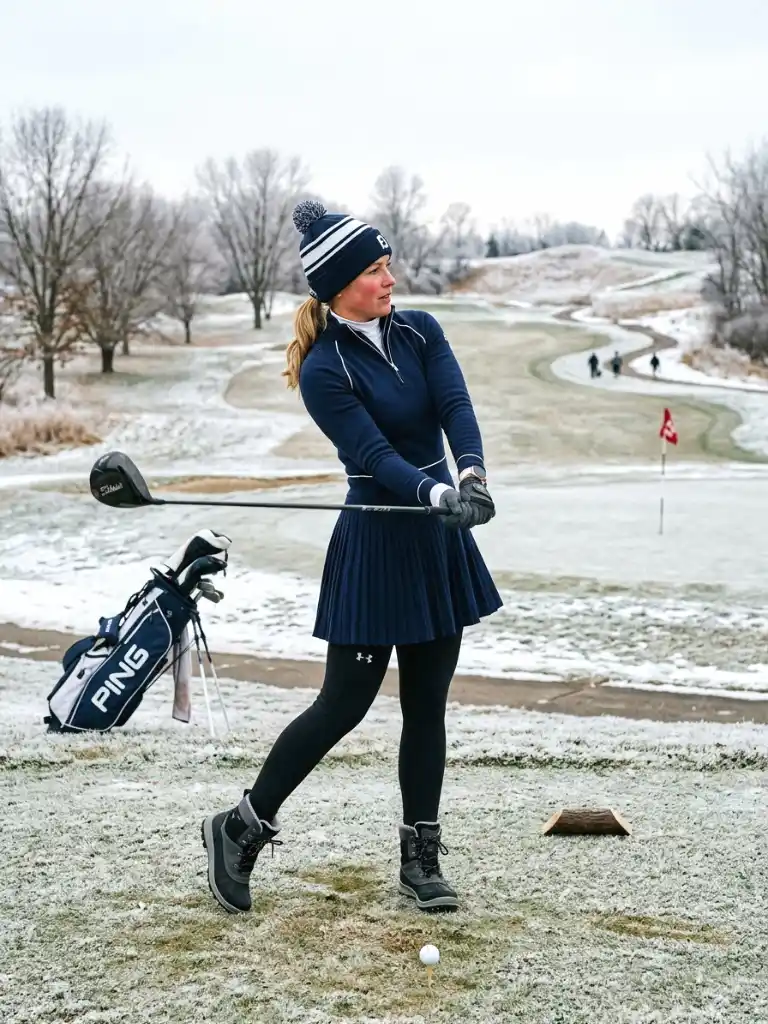 18. Long-Sleeve Golf Dress With Thermal Leggings