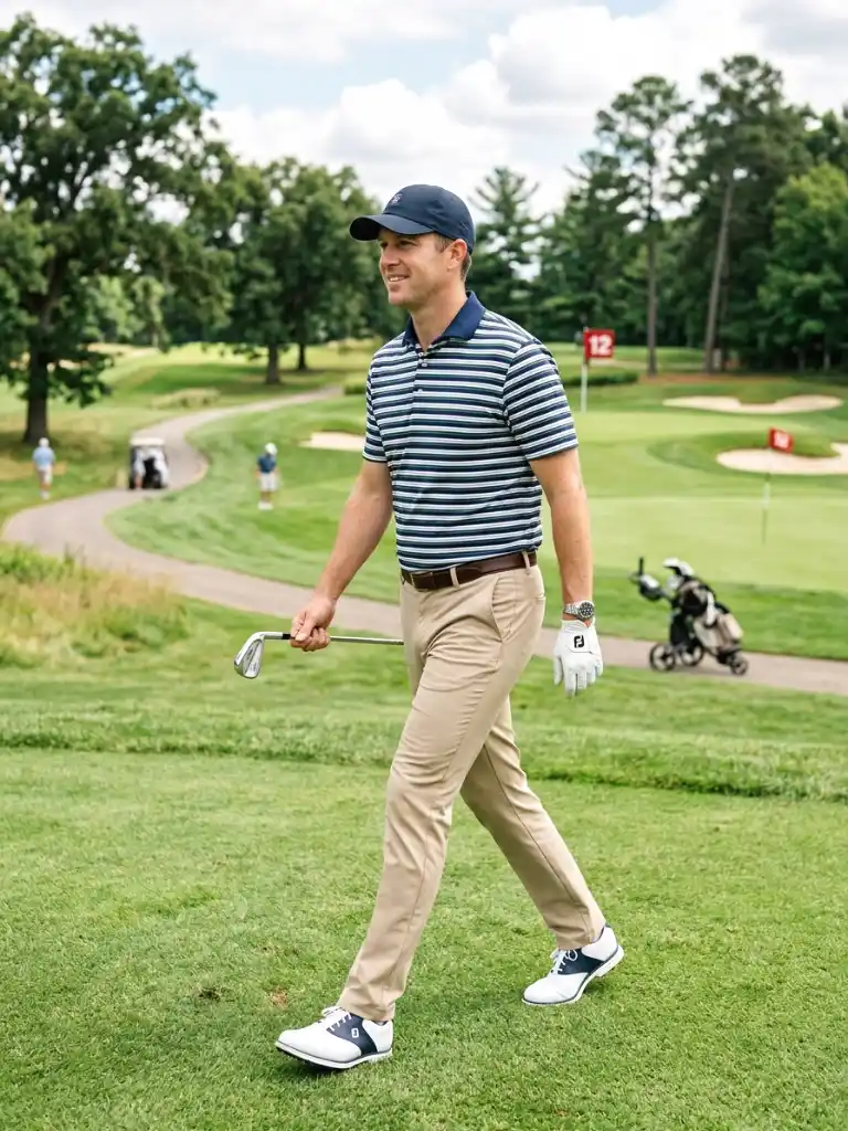 19. Striped Polo with Beige Pants
