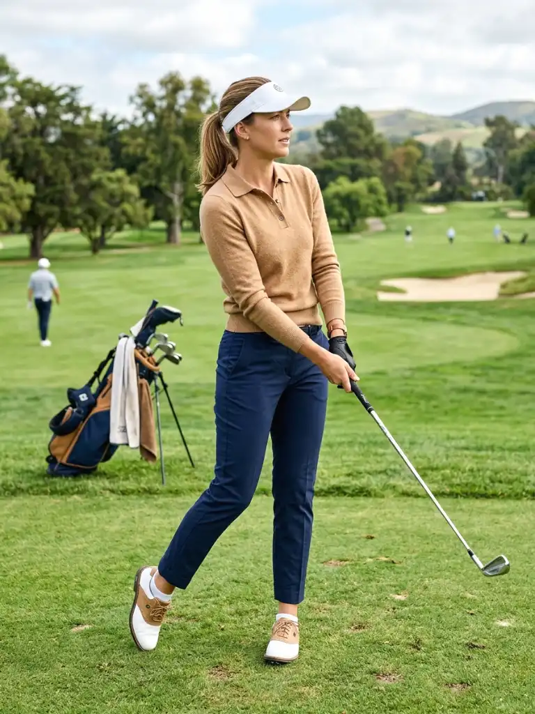 2. Olive Puffer Vest over a Long-Sleeve Polo