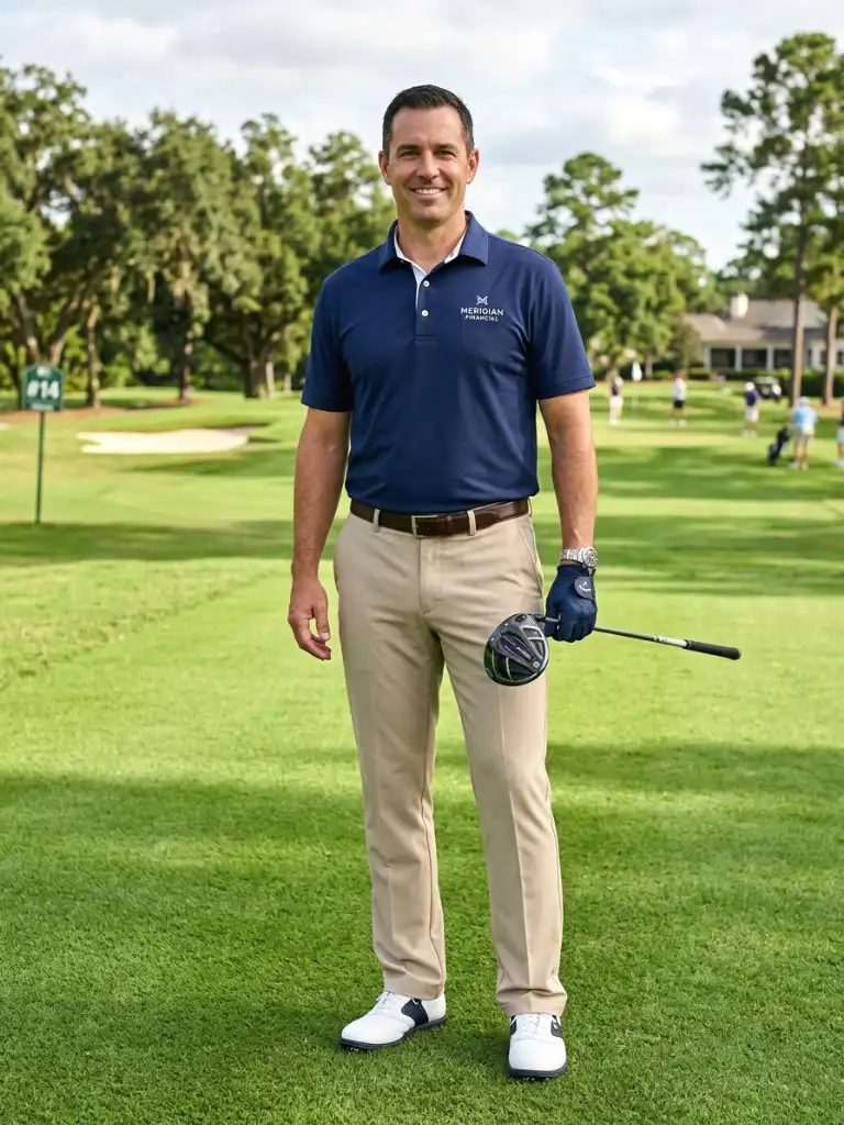 22. Business Golf Outfit with Beige Pants