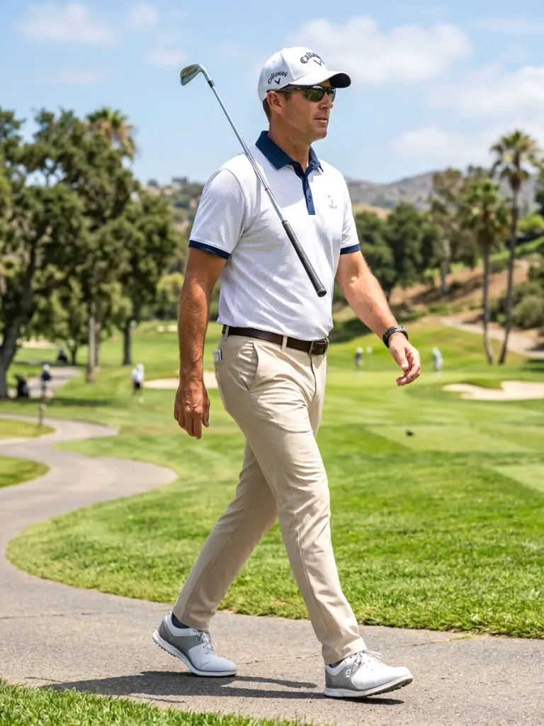 23. Hot-Weather Beige Pants and Mesh Polo