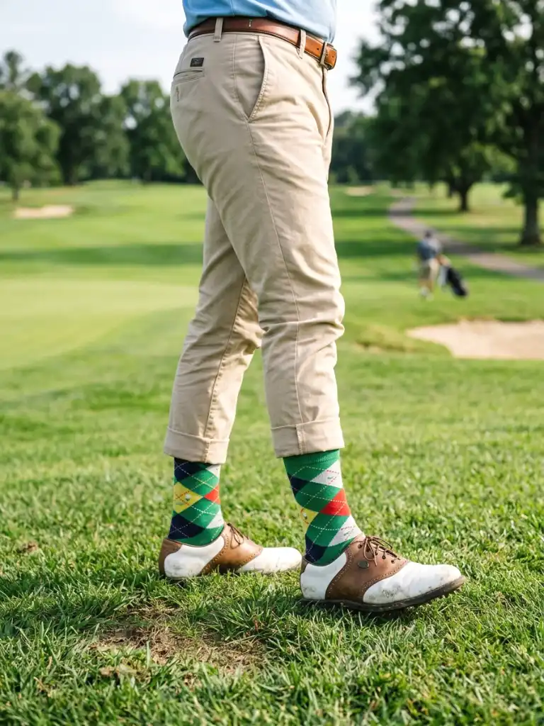 26. Colorful Golf Socks with Beige Pants