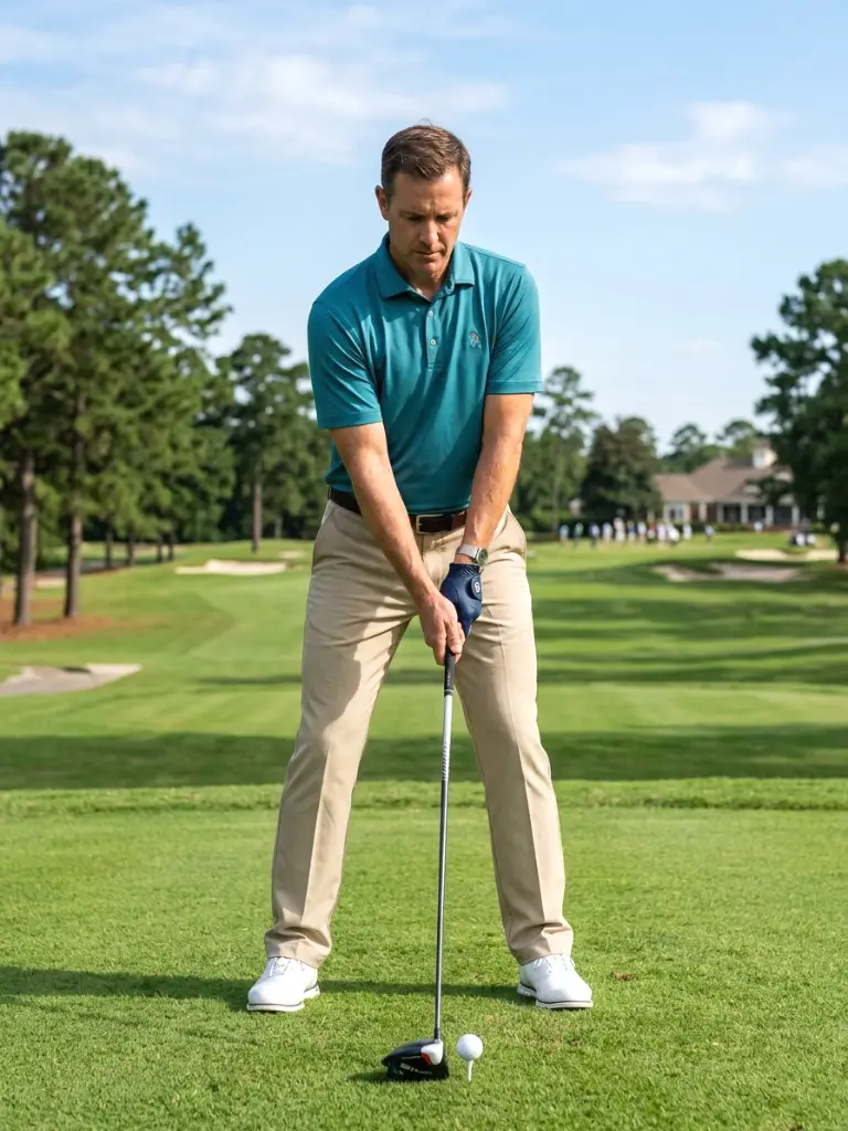 28. Teal Polo with Beige Pants