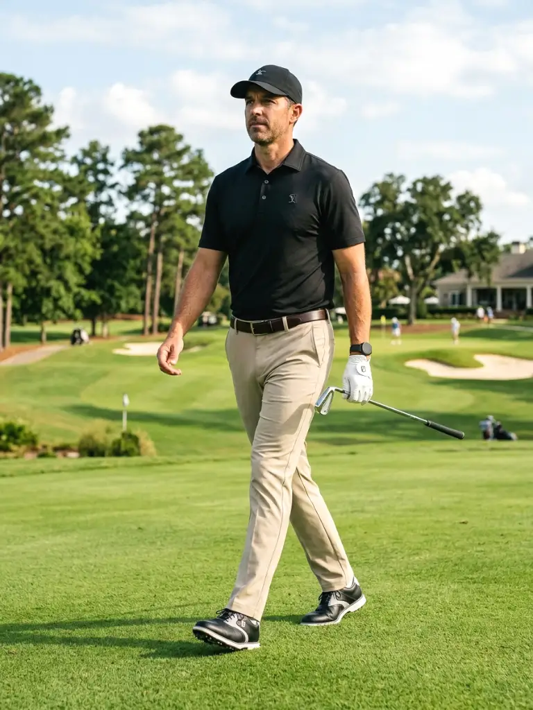 3. Beige Pants with a Black Polo