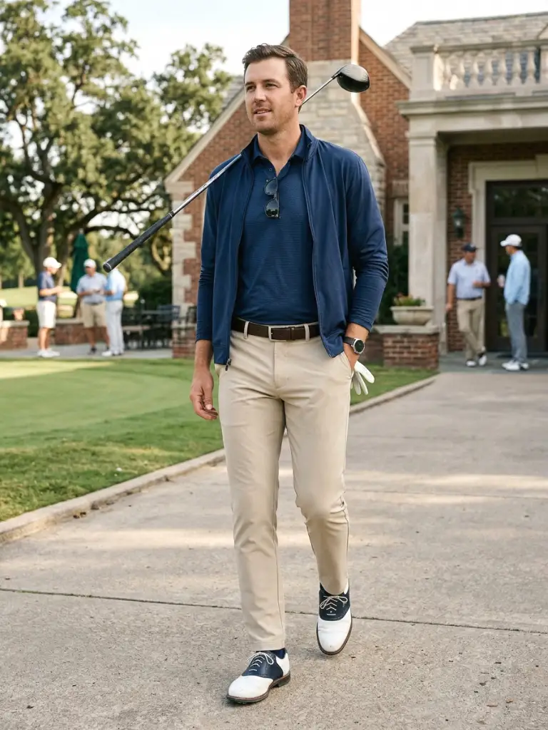 30. Course-to-Clubhouse Beige Pants Look