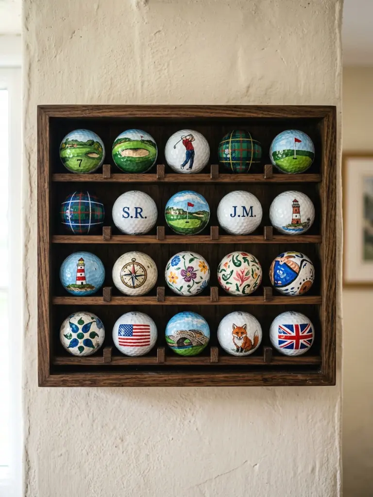 4. Hand-Painted Golf Balls as Wall Art
