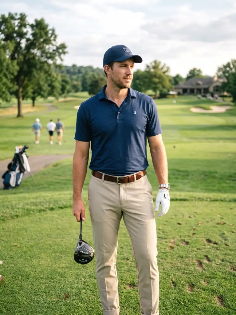 5. Grey Polo and Olive Trousers