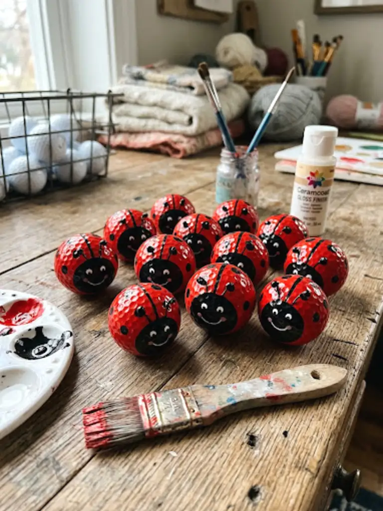 5. Painted Golf Ball Ladybugs