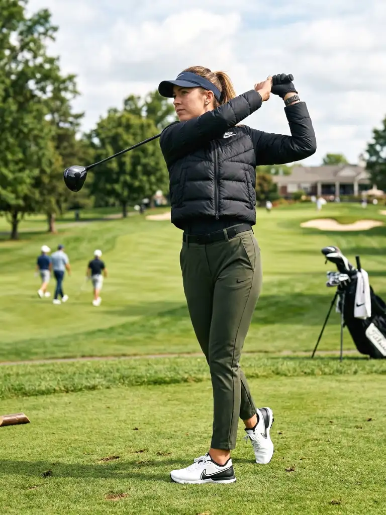 9. Cropped Puffer & High-Waisted Golf Pants