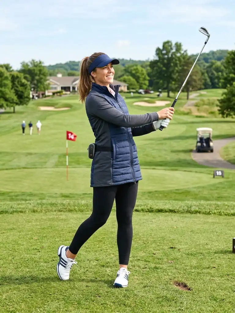 9. Leggings with a Cable-Knit Golf Sweater