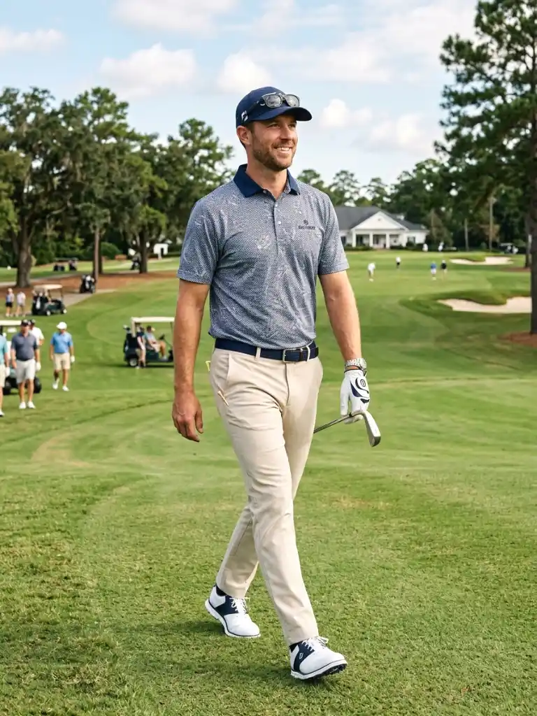 9. Patterned Polo with Beige Pants